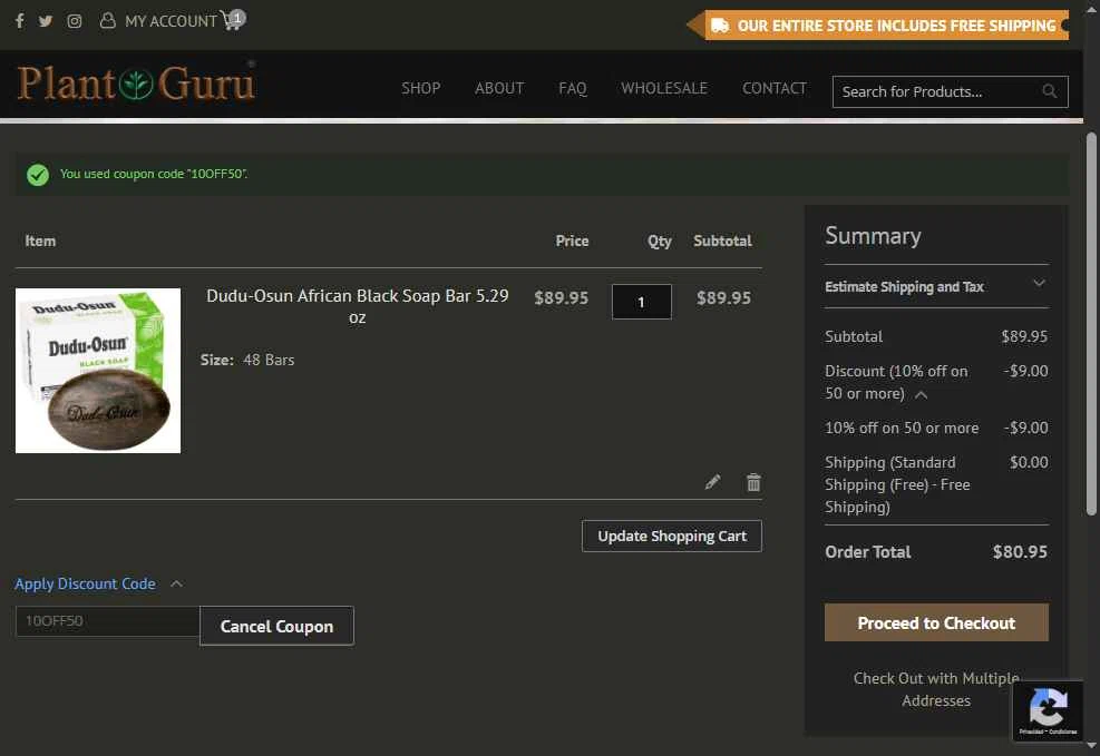 Plant Guru Inc. checkout page showing Plant Guru Inc. promo code box | Screenshot taken by SimplyCodes community member on Jul 15, 2025