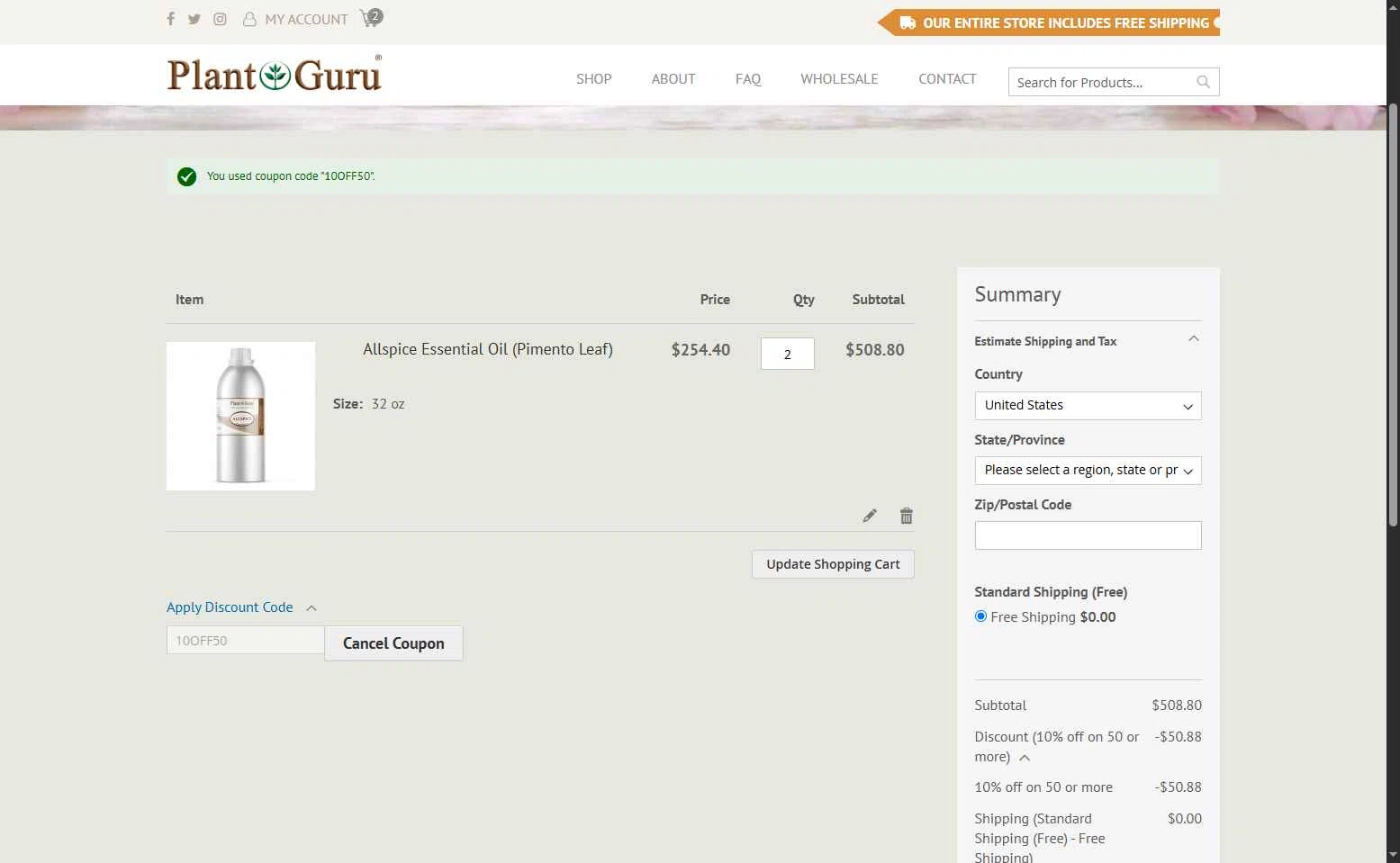 Plant Guru Inc. checkout page showing Plant Guru Inc. promo code box | Screenshot taken by SimplyCodes community member on Jun 9, 2025