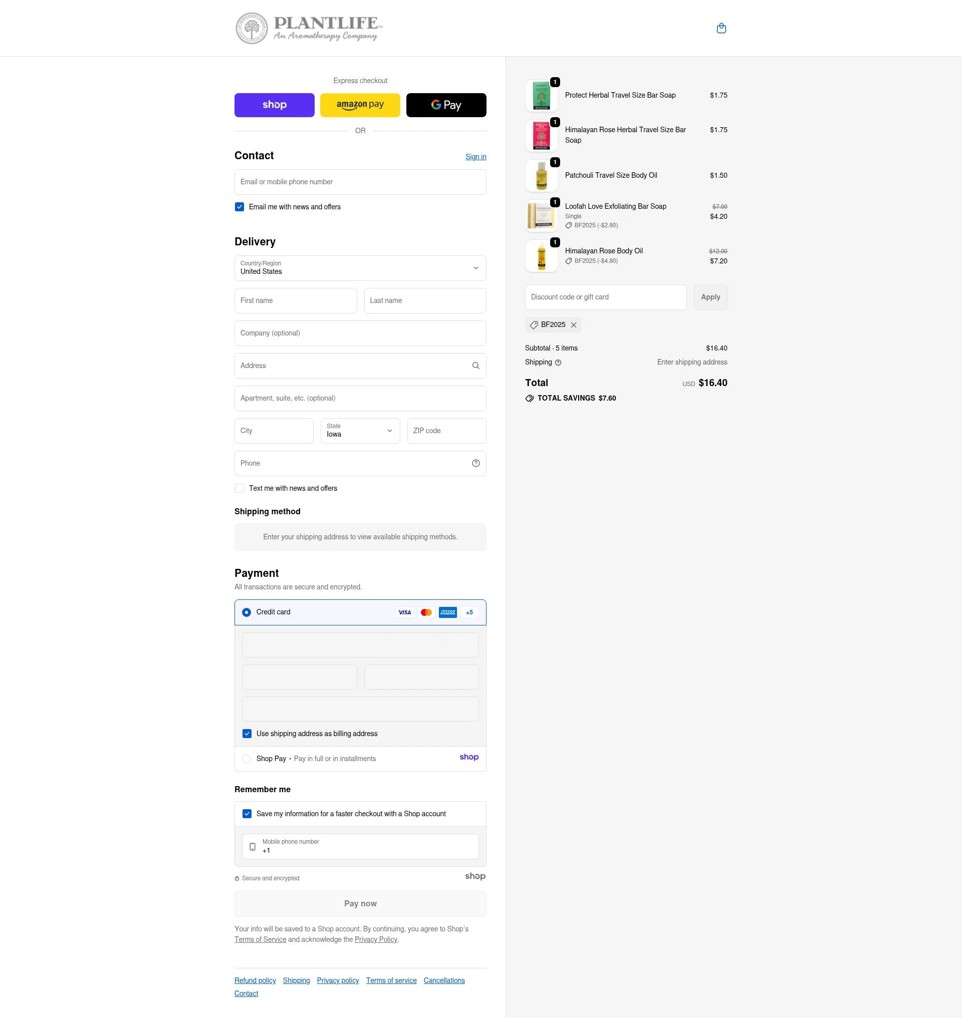 Plantlife checkout page showing Plantlife discount code box | Screenshot taken by SimplyCodes community member on Nov 15, 2025