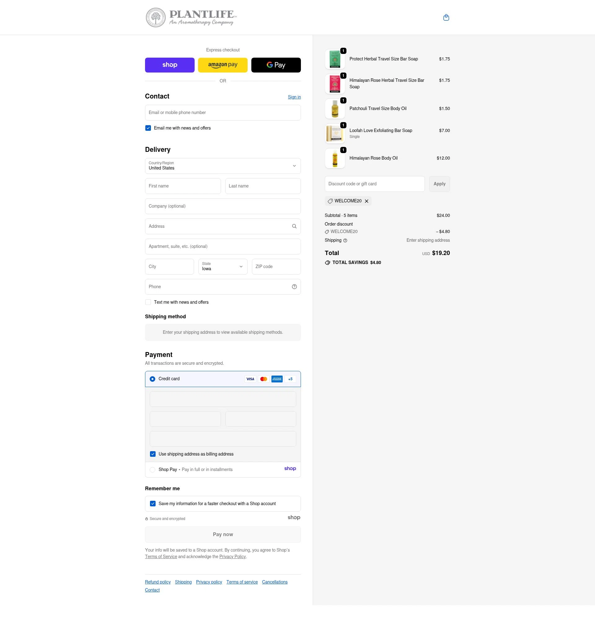 Plantlife checkout page showing Plantlife discount code box | Screenshot taken by SimplyCodes community member on Nov 20, 2025
