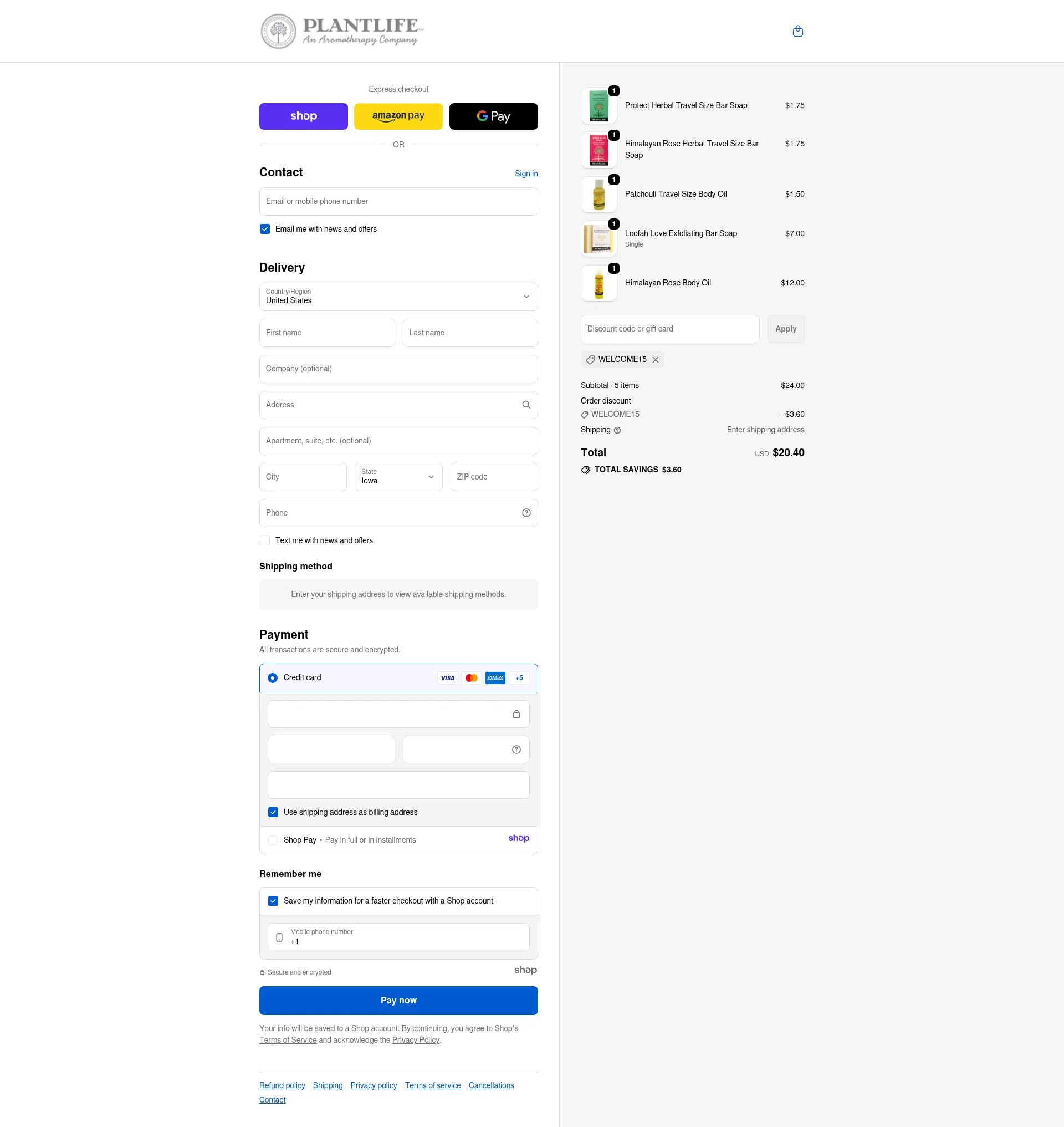 Plantlife checkout page showing Plantlife discount code box | Screenshot taken by SimplyCodes community member on Nov 15, 2025