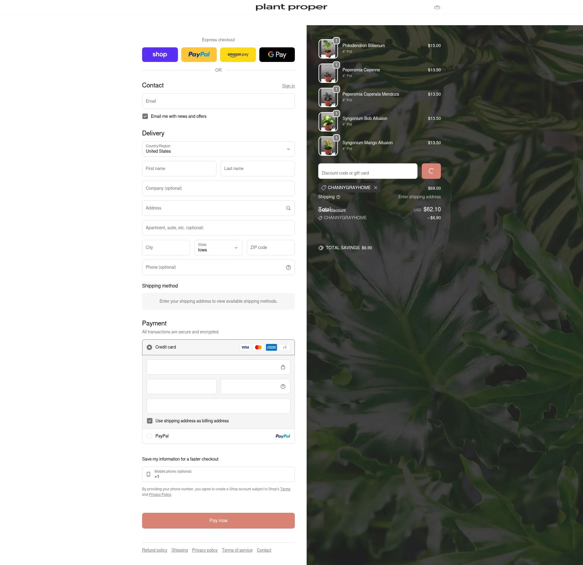 Plant Proper checkout page showing Plant Proper discount code box | Screenshot taken by SimplyCodes community member on Feb 6, 2026