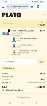 Plato Pet Treats coupon verification screenshot