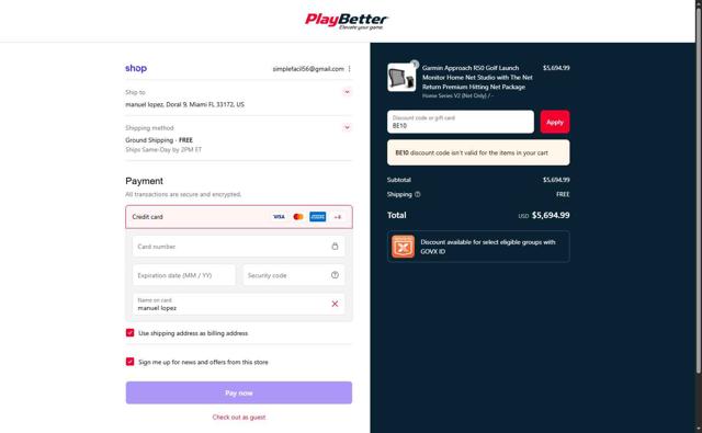 PlayBetter.com checkout page showing PlayBetter.com discount code box | Screenshot taken by SimplyCodes community member on Sep 14, 2025