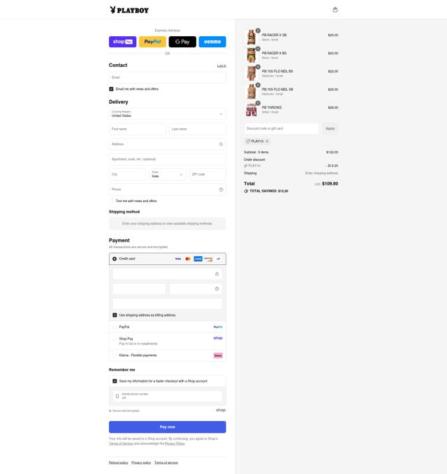 Playboy checkout page showing Playboy discount code box | Screenshot taken by SimplyCodes community member on Aug 25, 2025