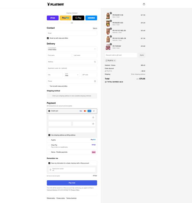 Playboy checkout page showing Playboy discount code box | Screenshot taken by SimplyCodes community member on Sep 10, 2025