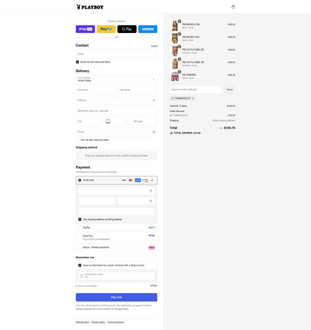 Playboy checkout page showing Playboy discount code box | Screenshot taken by SimplyCodes community member on Aug 25, 2025
