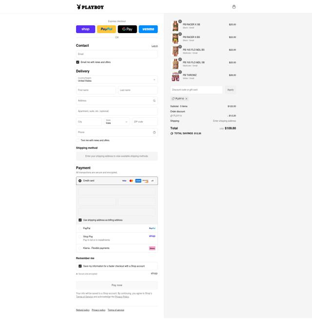 Playboy checkout page showing Playboy discount code box | Screenshot taken by SimplyCodes community member on Aug 29, 2025