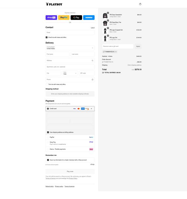 Playboy checkout page showing Playboy discount code box | Screenshot taken by SimplyCodes community member on Aug 20, 2025