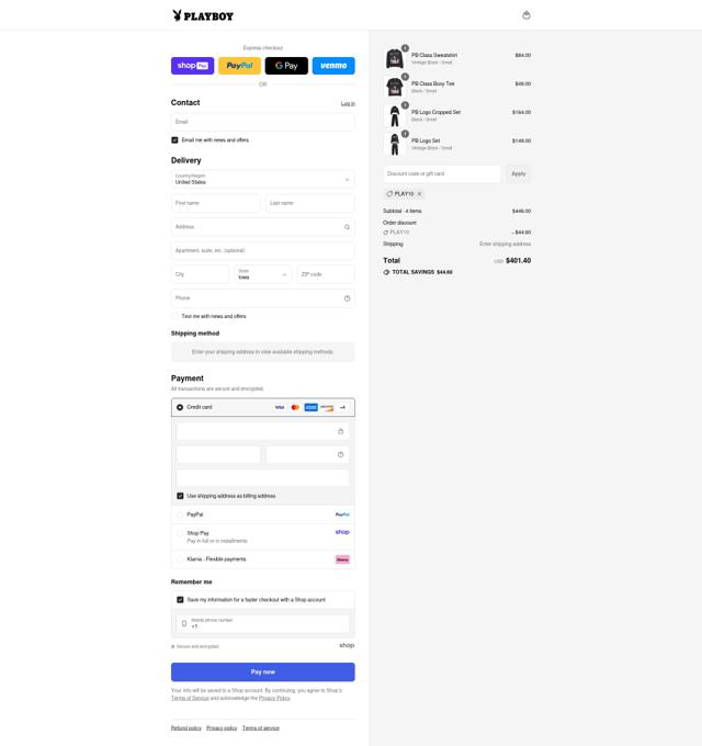 Playboy checkout page showing Playboy discount code box | Screenshot taken by SimplyCodes community member on Aug 20, 2025