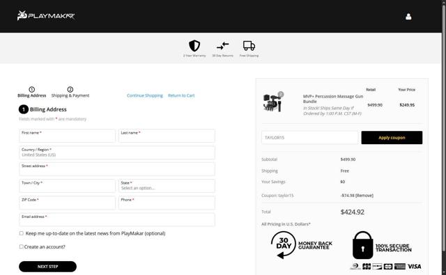 PlayMakar checkout page showing PlayMakar promo code box | Screenshot taken by SimplyCodes community member on May 19, 2025