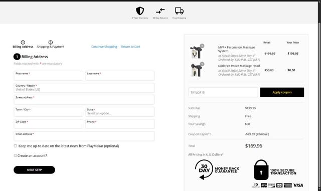 PlayMakar checkout page showing PlayMakar promo code box | Screenshot taken by SimplyCodes community member on May 19, 2025