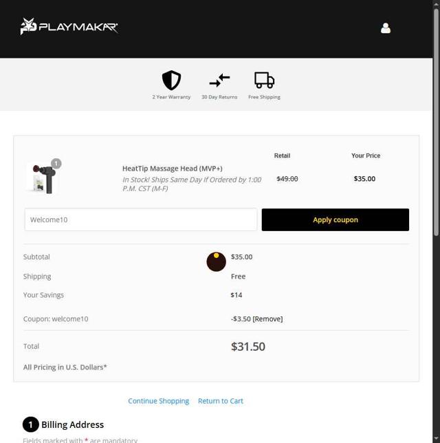 PlayMakar checkout page showing PlayMakar promo code box | Screenshot taken by SimplyCodes community member on May 20, 2025