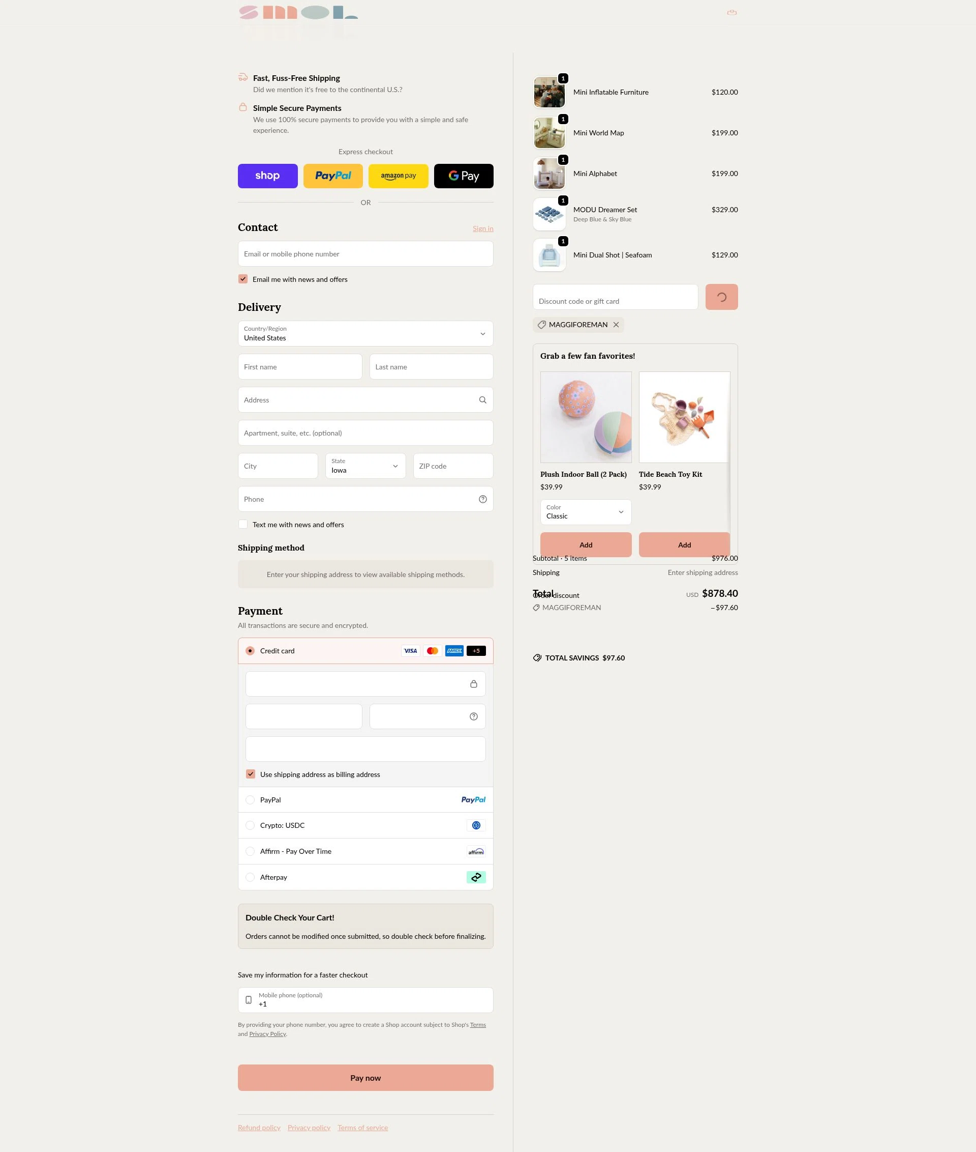 Smol US checkout page showing Smol US promo code box | Screenshot taken by SimplyCodes community member on Feb 10, 2026