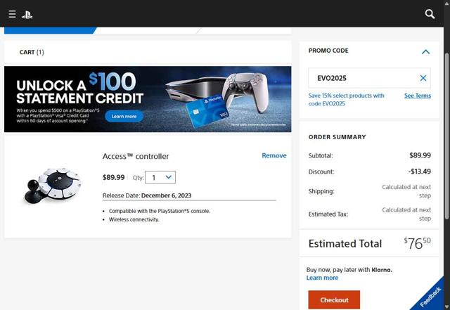 Playstation checkout page showing Playstation discount code box | Screenshot taken by SimplyCodes community member on Aug 2, 2025