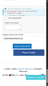GREENMONDAY25 coupon verification screenshot