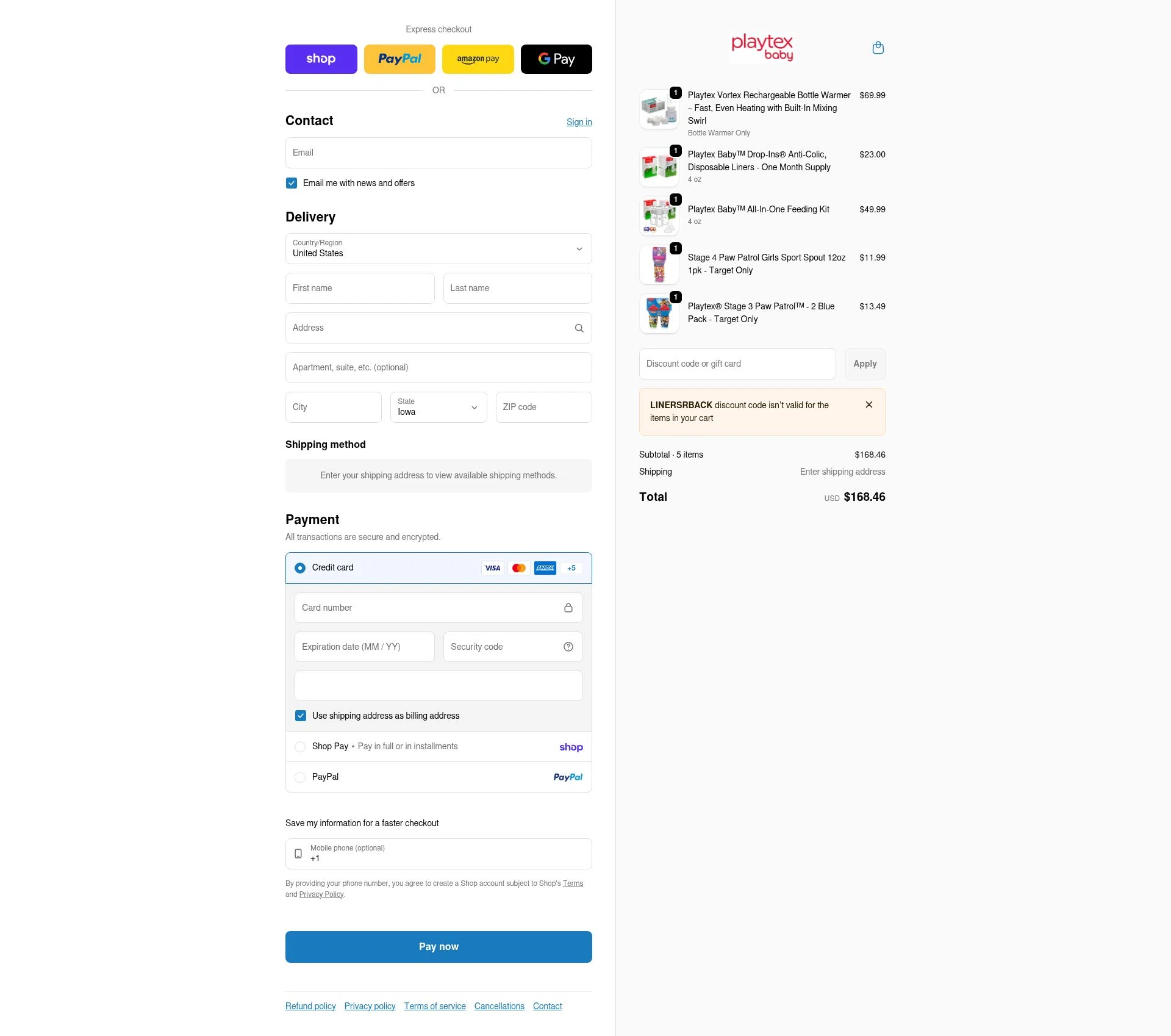 Playtex checkout page showing Playtex promo code box | Screenshot taken by SimplyCodes community member on Feb 5, 2026