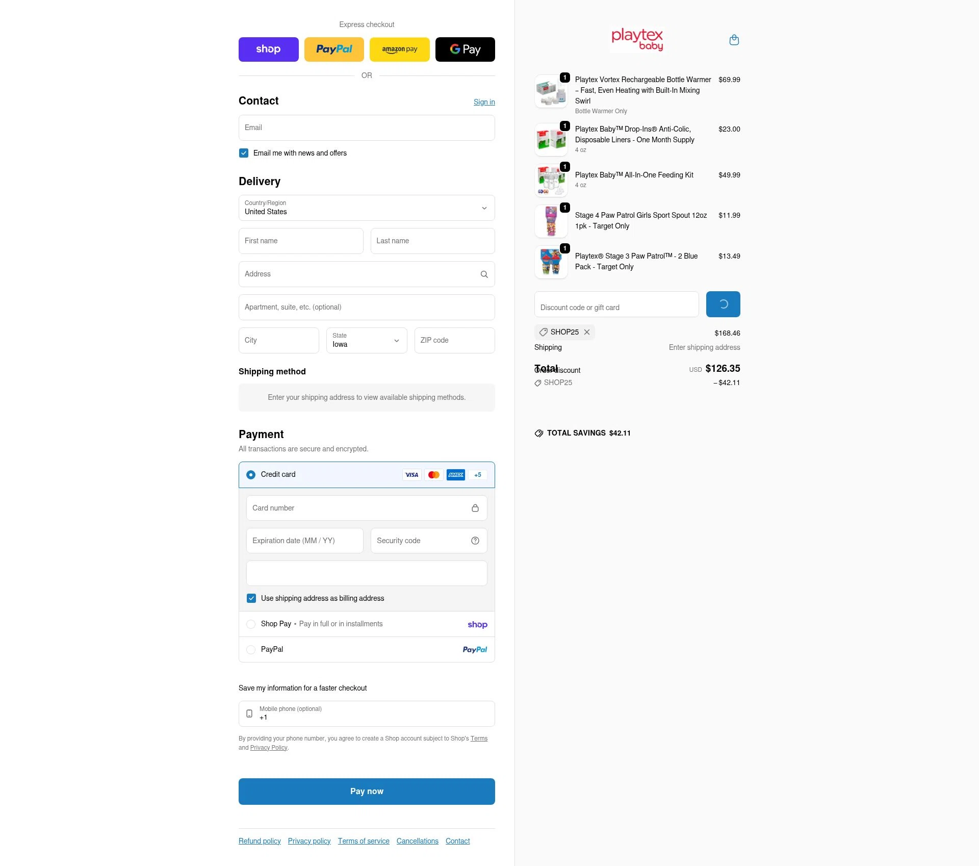 Playtex checkout page showing Playtex promo code box | Screenshot taken by SimplyCodes community member on Feb 5, 2026