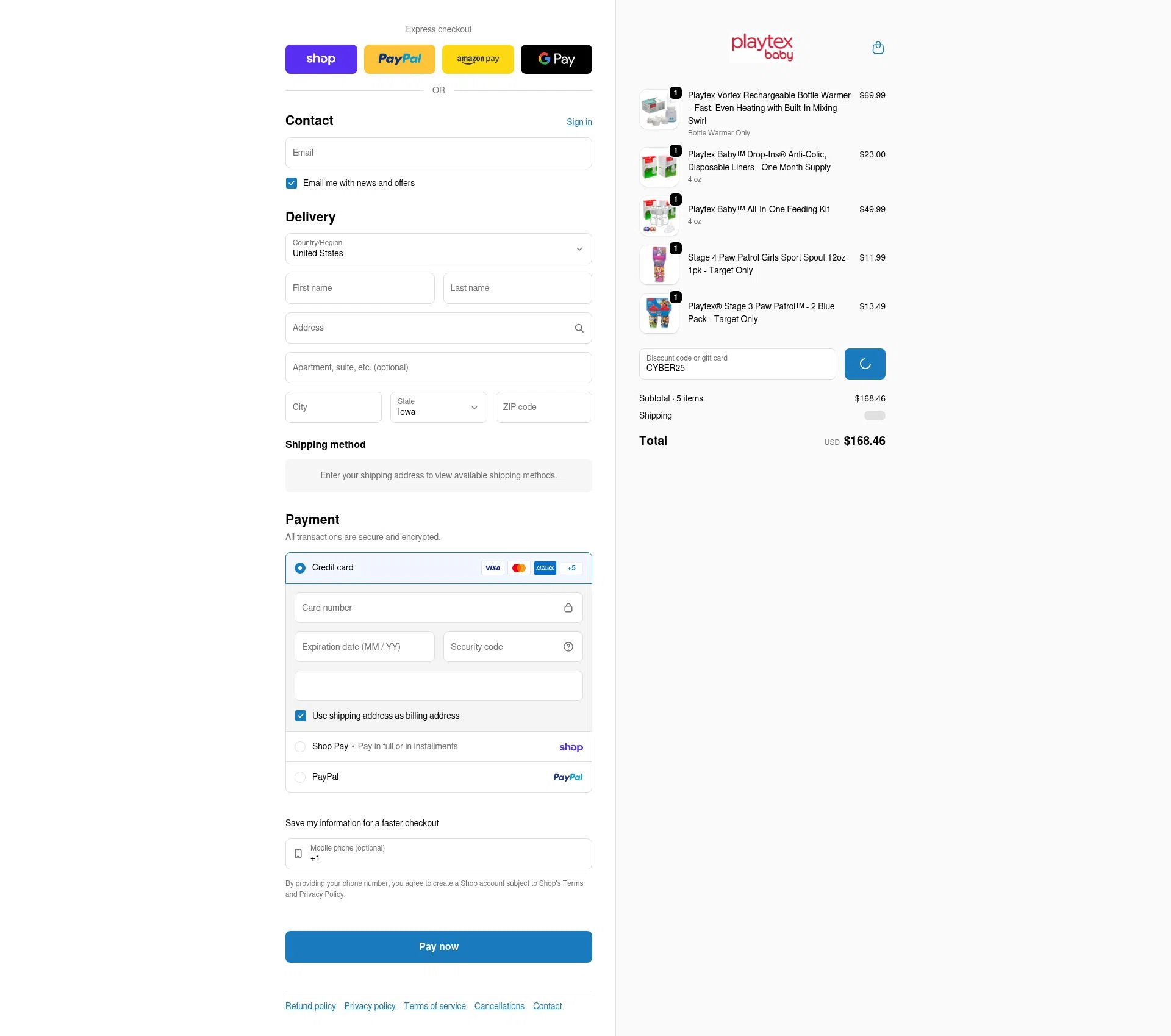 Playtex checkout page showing Playtex promo code box | Screenshot taken by SimplyCodes community member on Feb 7, 2026