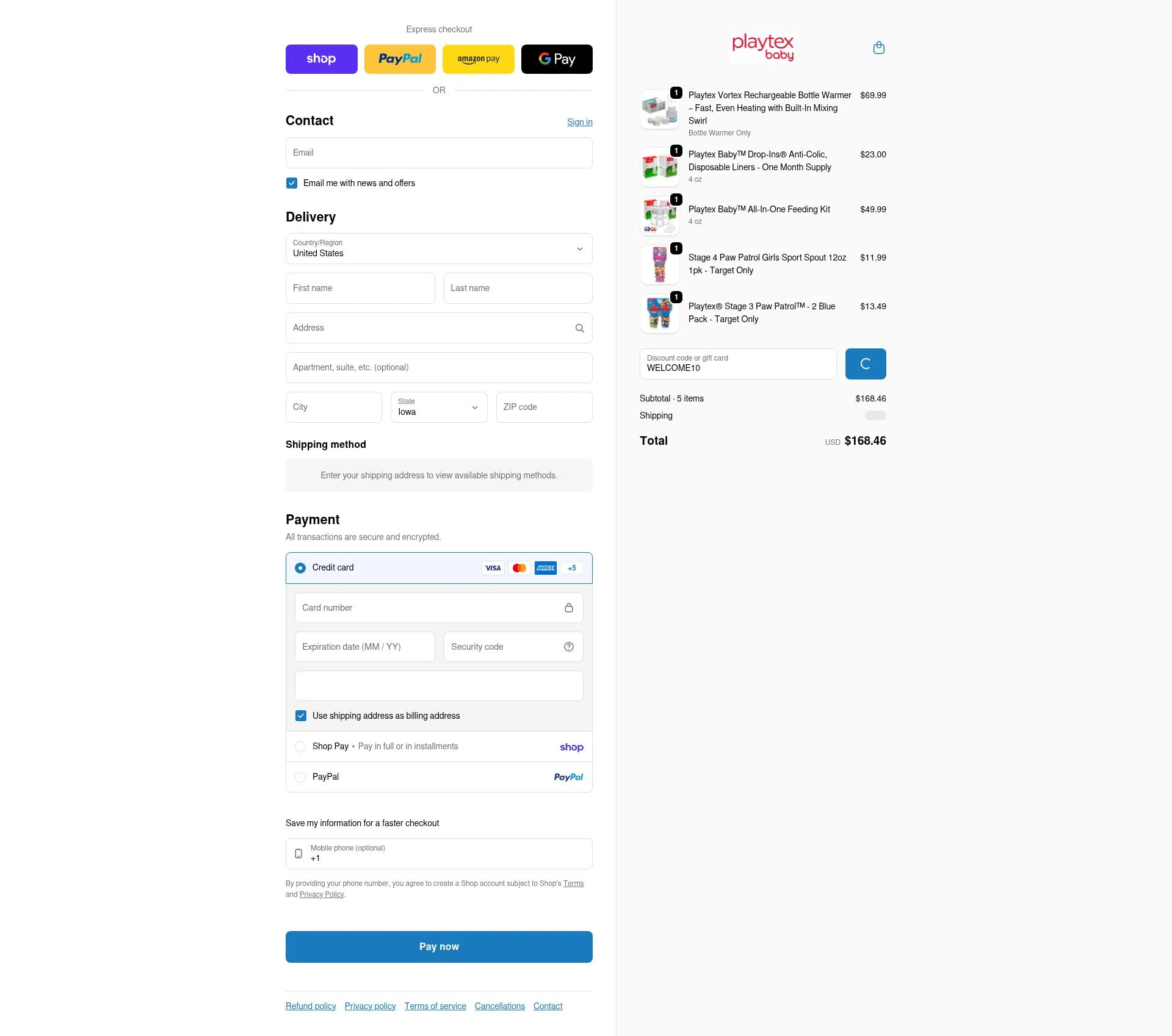 Playtex checkout page showing Playtex promo code box | Screenshot taken by SimplyCodes community member on Feb 5, 2026