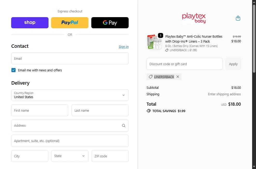 Playtex checkout page showing Playtex promo code box | Screenshot taken by SimplyCodes community member on Feb 5, 2026