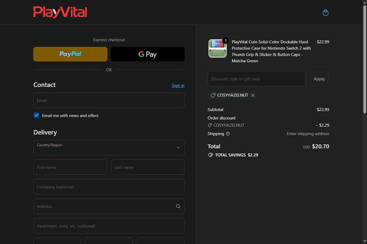 PlayVital checkout page showing PlayVital promo code box | Screenshot taken by SimplyCodes community member on Feb 13, 2026