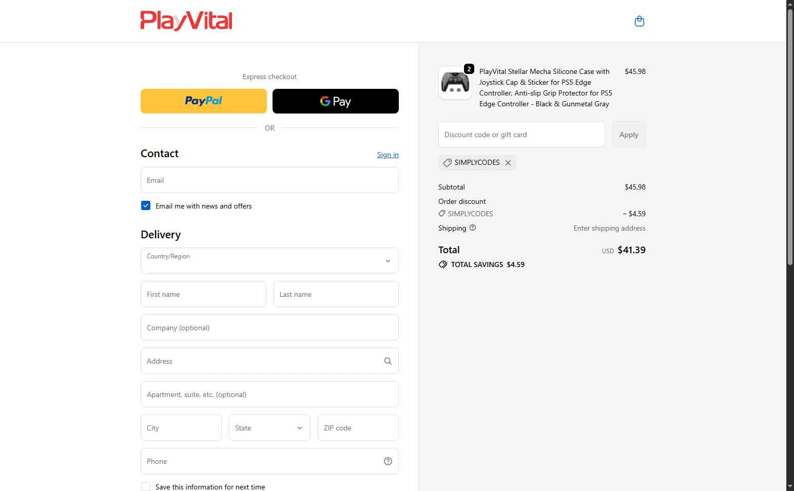 PlayVital checkout page showing PlayVital promo code box | Screenshot taken by SimplyCodes community member on Jan 23, 2026