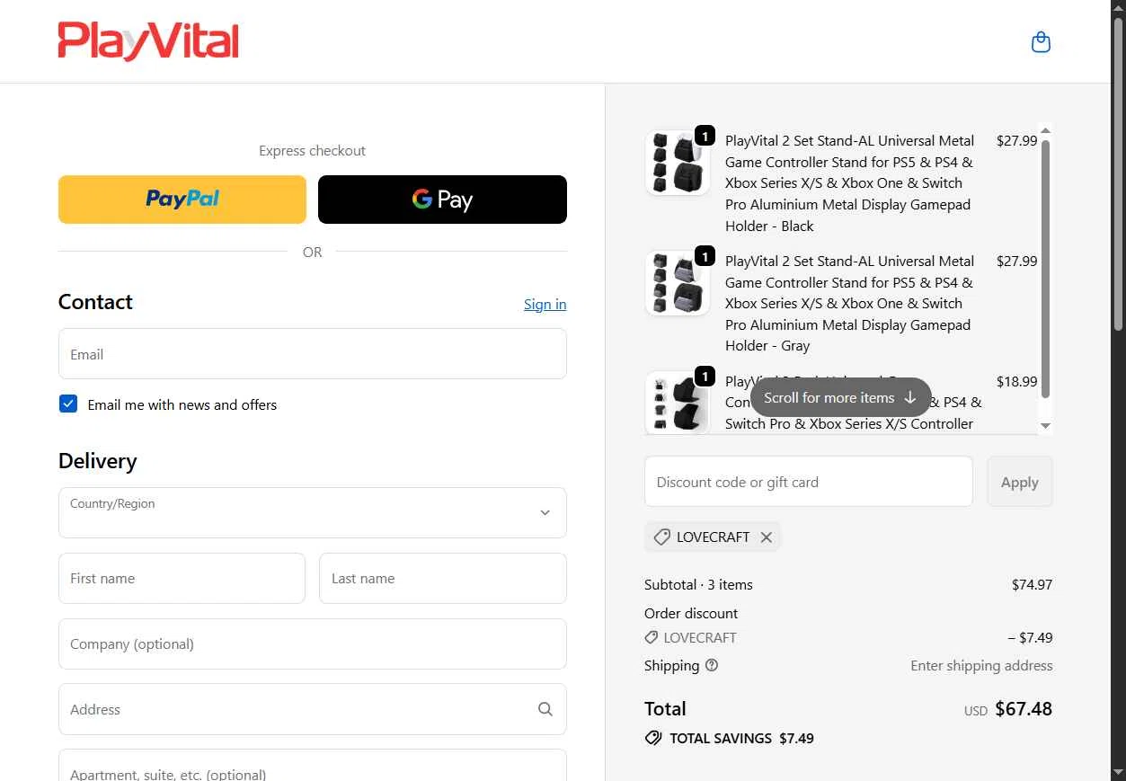 PlayVital checkout page showing PlayVital promo code box | Screenshot taken by SimplyCodes community member on Jan 7, 2026