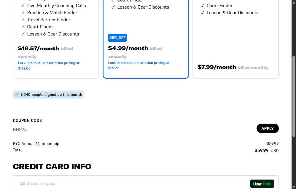 PlayYourCourt checkout page showing PlayYourCourt coupon code box | Screenshot taken by SimplyCodes community member on Jan 13, 2026