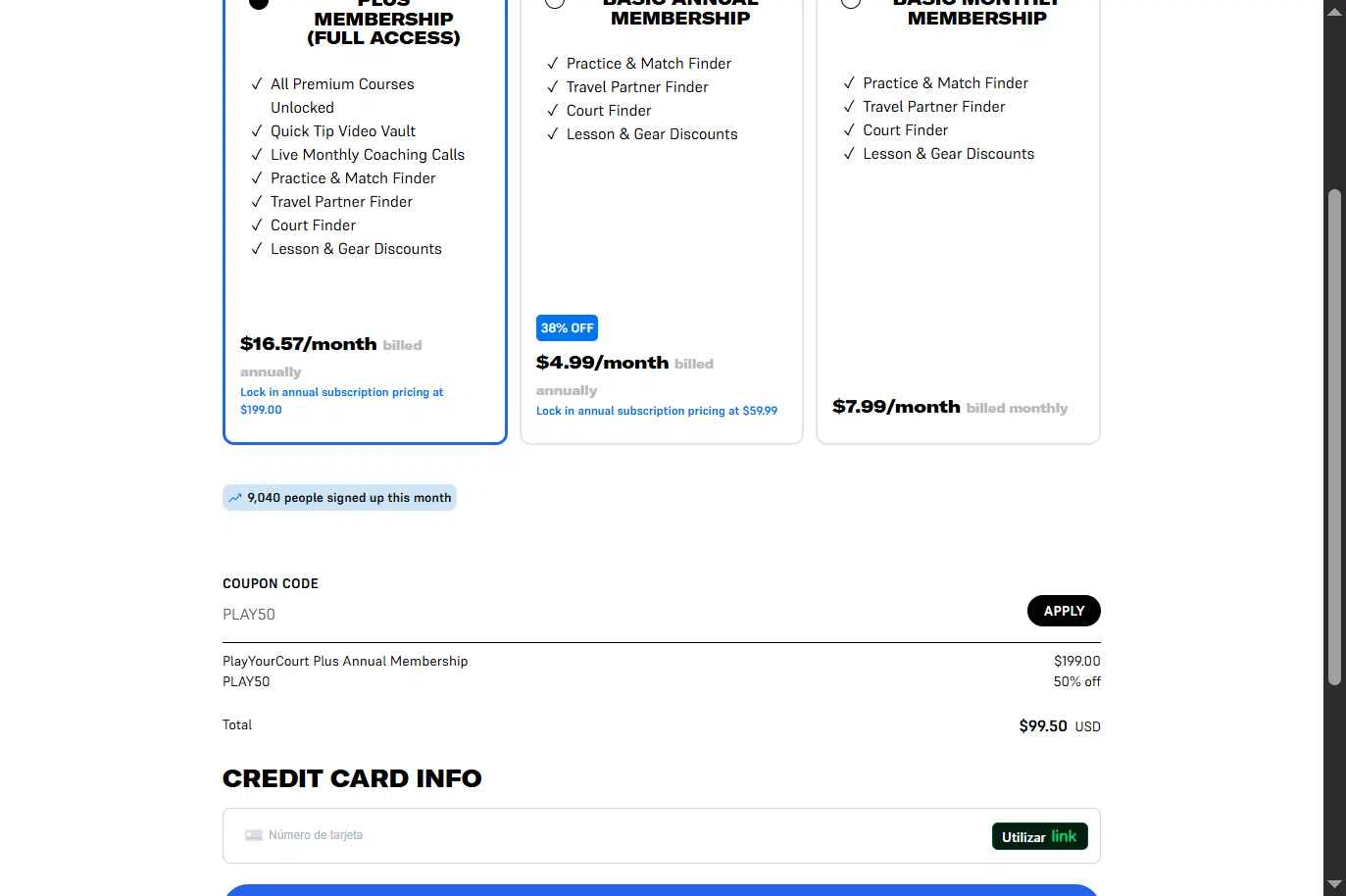 PlayYourCourt checkout page showing PlayYourCourt coupon code box | Screenshot taken by SimplyCodes community member on Jan 20, 2026