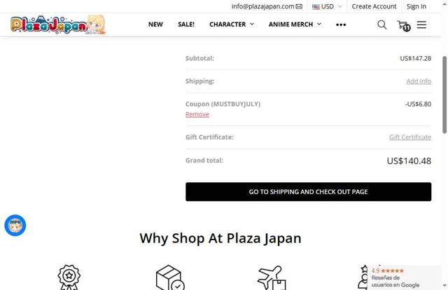 Plaza Japan checkout page showing Plaza Japan coupon code box | Screenshot taken by SimplyCodes community member on Jul 23, 2025