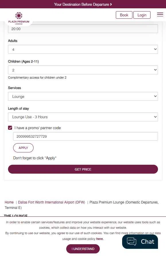 Plaza Premium Lounge checkout page showing Plaza Premium Lounge promo code box | Screenshot taken by SimplyCodes community member on Dec 14, 2025