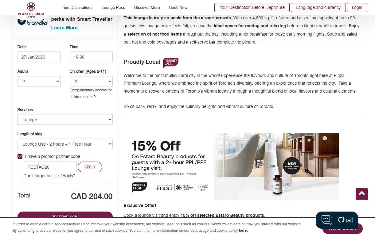 Plaza Premium Lounge checkout page showing Plaza Premium Lounge promo code box | Screenshot taken by SimplyCodes community member on Jan 20, 2026