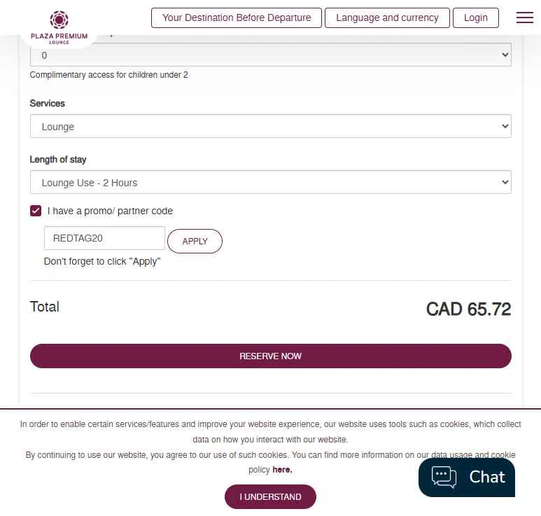 Plaza Premium Lounge checkout page showing Plaza Premium Lounge promo code box | Screenshot taken by SimplyCodes community member on Feb 8, 2026