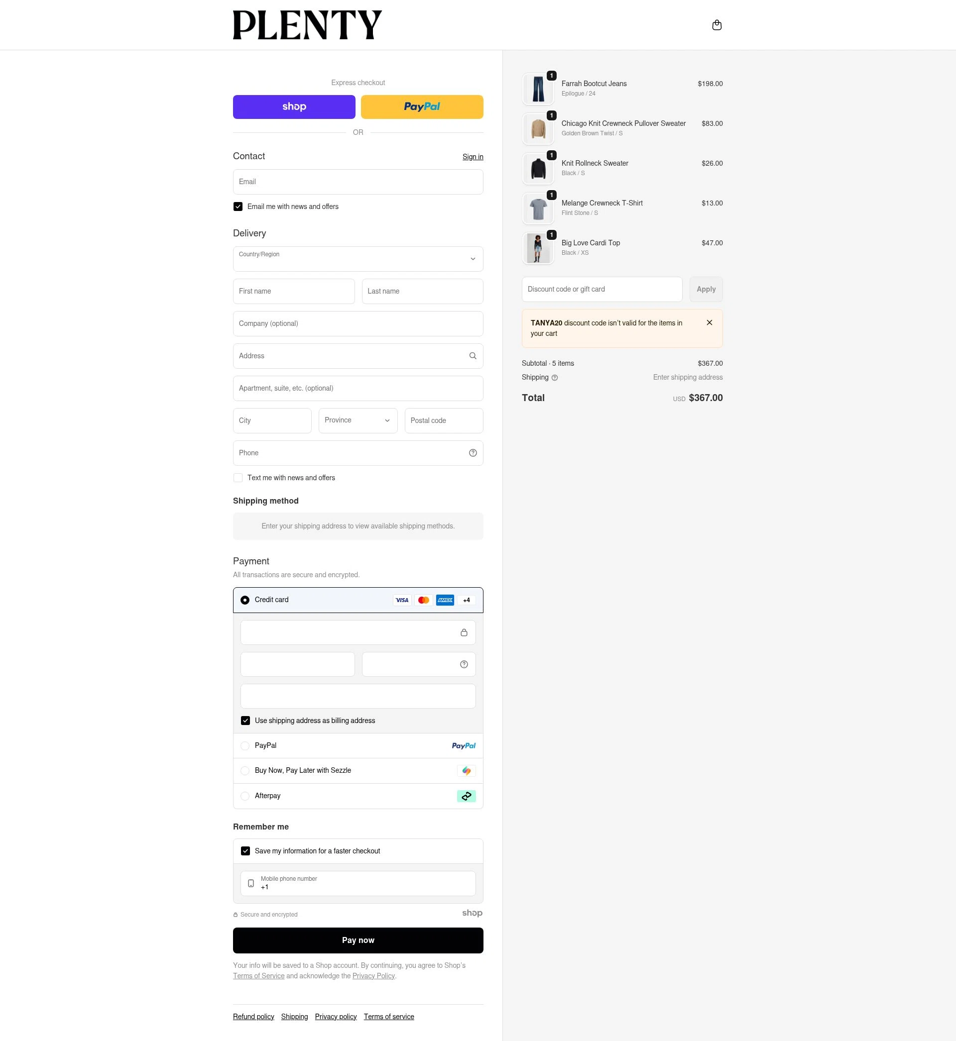 Plenty checkout page showing Plenty promo code box | Screenshot taken by SimplyCodes community member on Dec 23, 2025