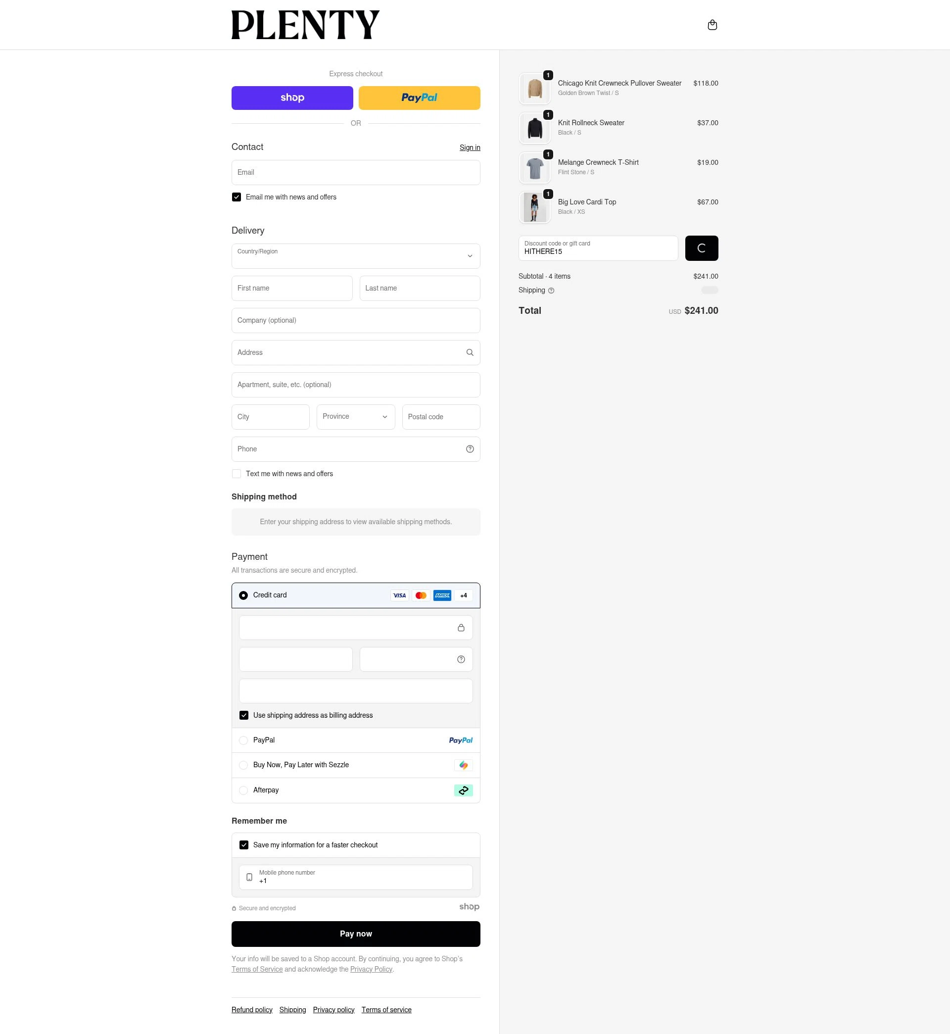 Plenty checkout page showing Plenty promo code box | Screenshot taken by SimplyCodes community member on Dec 15, 2025
