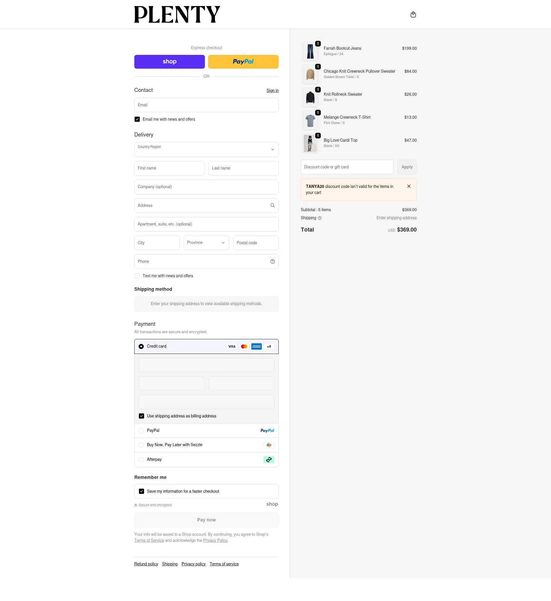 Plenty checkout page showing Plenty promo code box | Screenshot taken by SimplyCodes community member on Dec 27, 2025