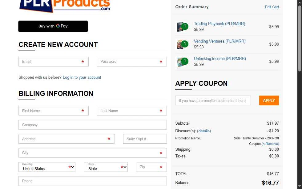 PLR Products checkout page showing PLR Products promo code box | Screenshot taken by SimplyCodes community member on Oct 1, 2025