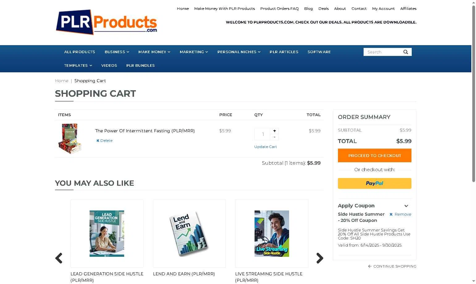 PLR Products checkout page showing PLR Products promo code box | Screenshot taken by SimplyCodes community member on Oct 1, 2025