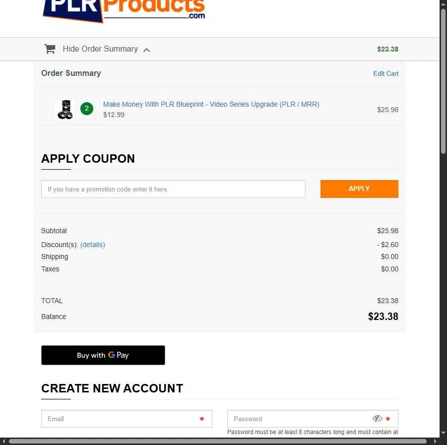 PLR Products checkout page showing PLR Products promo code box | Screenshot taken by SimplyCodes community member on Feb 20, 2026
