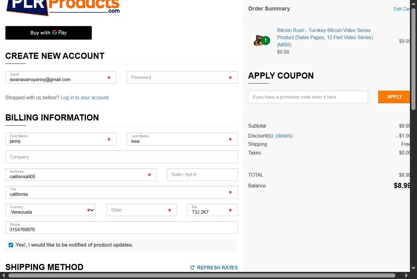 PLR Products checkout page showing PLR Products promo code box | Screenshot taken by SimplyCodes community member on Oct 1, 2025