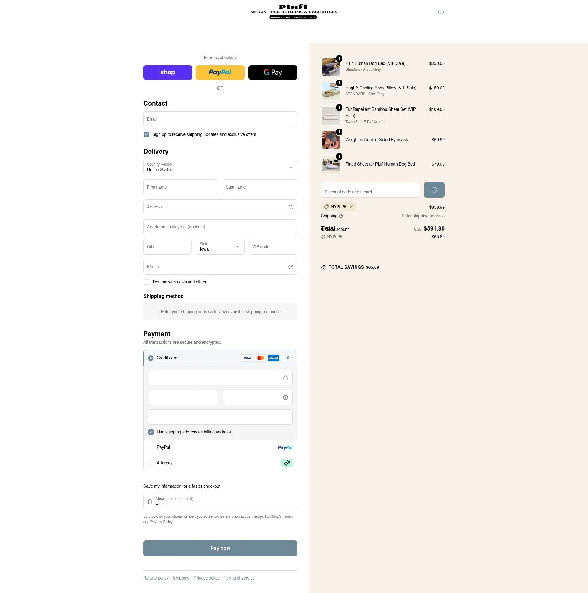 Plufl checkout page showing Plufl discount code box | Screenshot taken by SimplyCodes community member on Feb 2, 2026