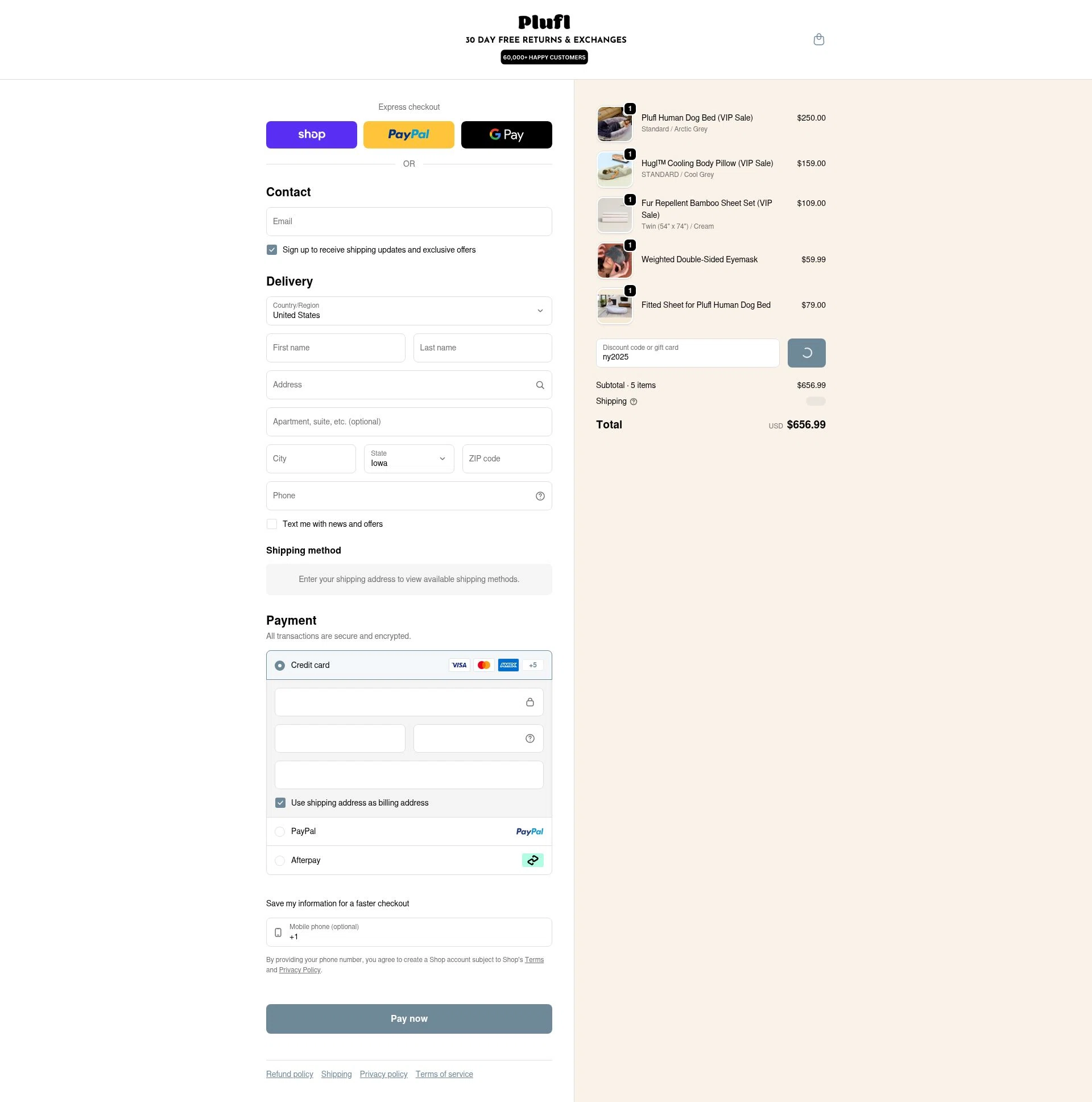Plufl checkout page showing Plufl discount code box | Screenshot taken by SimplyCodes community member on Feb 6, 2026