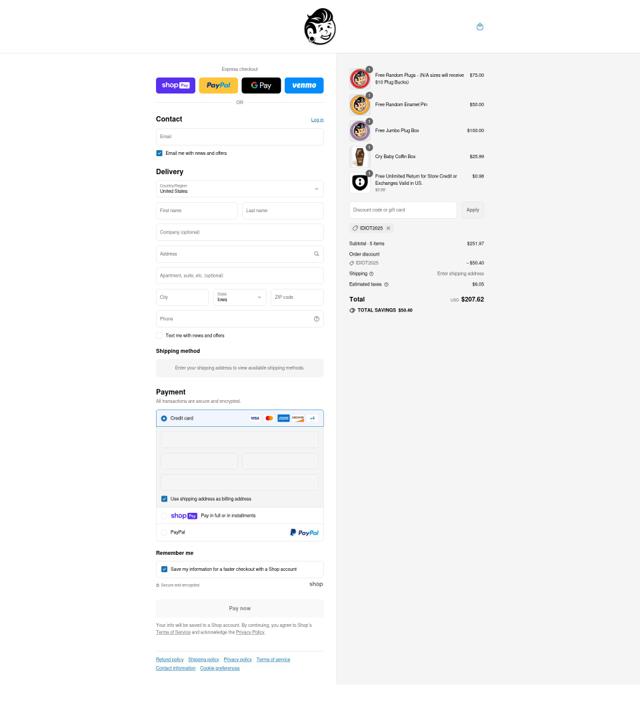 Plug Your Holes checkout page showing Plug Your Holes discount code box | Screenshot taken by SimplyCodes community member on Jul 16, 2025