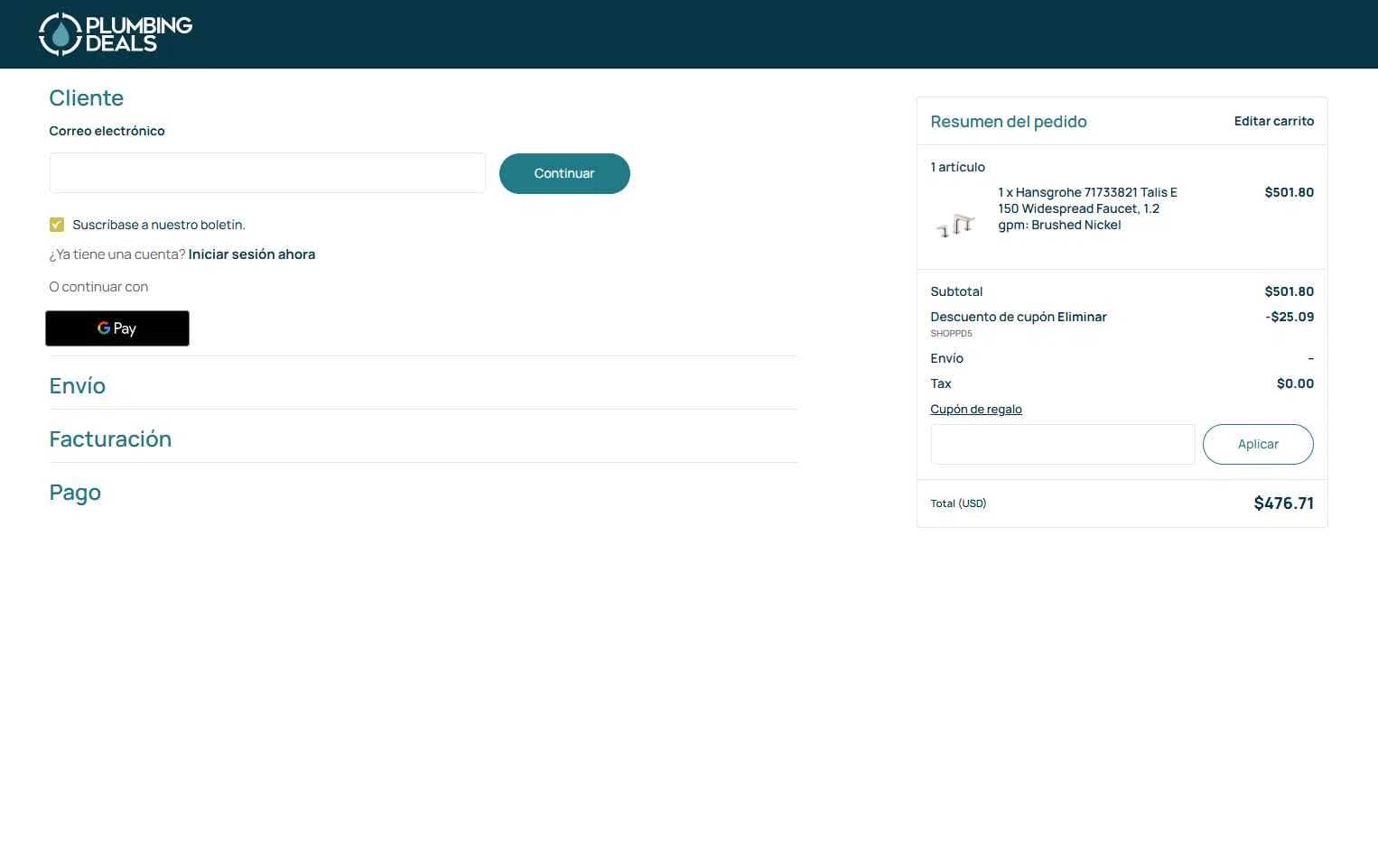 Plumbings-Deals checkout page showing Plumbings-Deals promo code box | Screenshot taken by SimplyCodes community member on Nov 11, 2025