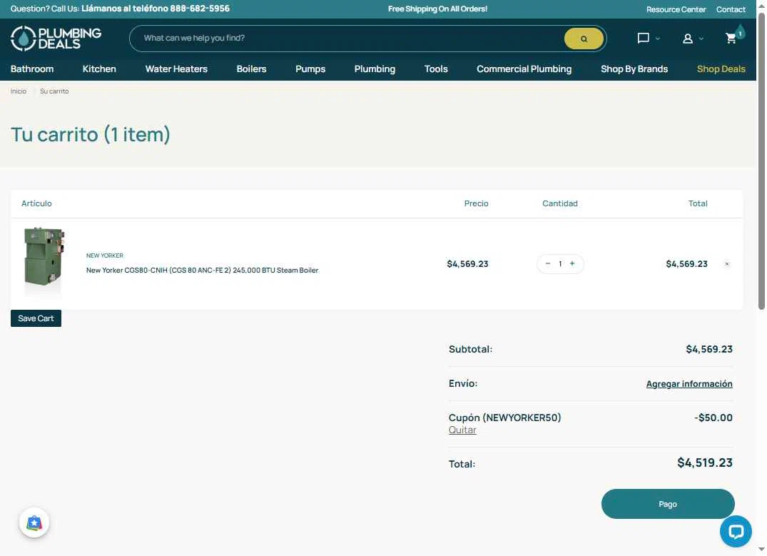 Plumbings-Deals checkout page showing Plumbings-Deals promo code box | Screenshot taken by SimplyCodes community member on Aug 27, 2025