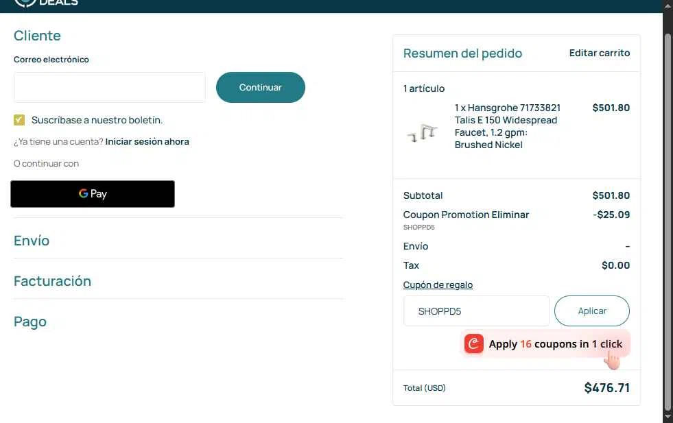 Plumbings-Deals checkout page showing Plumbings-Deals promo code box | Screenshot taken by SimplyCodes community member on Dec 10, 2025