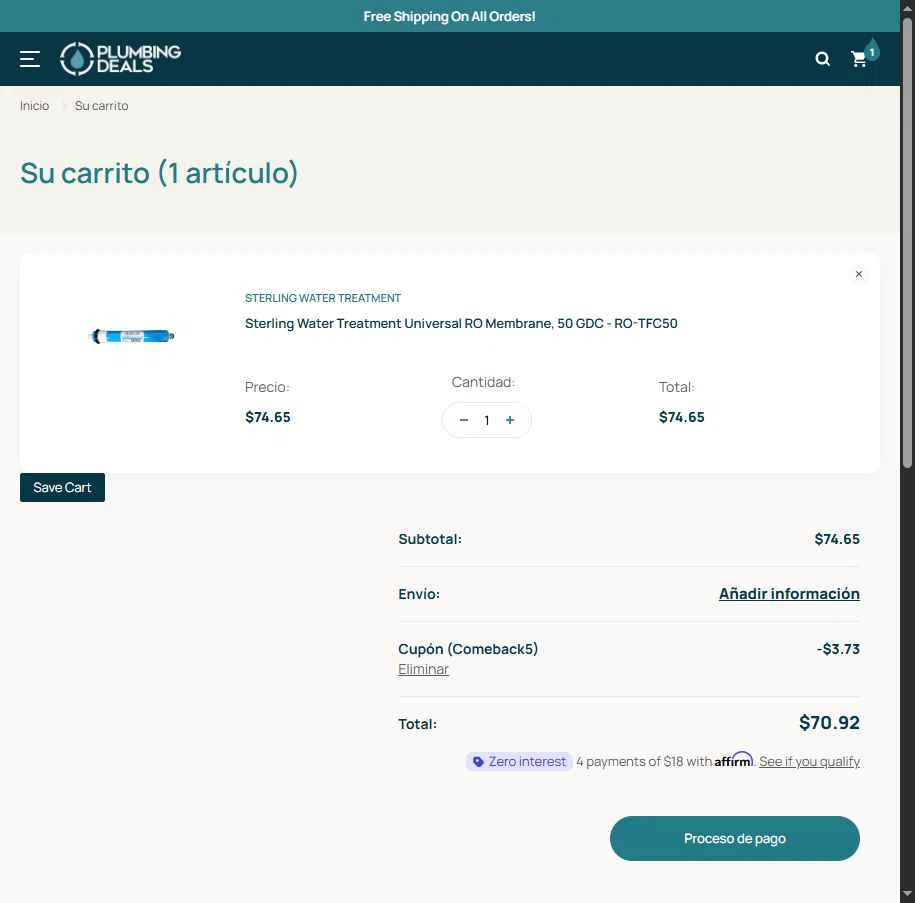 Plumbings-Deals checkout page showing Plumbings-Deals promo code box | Screenshot taken by SimplyCodes community member on Dec 24, 2025