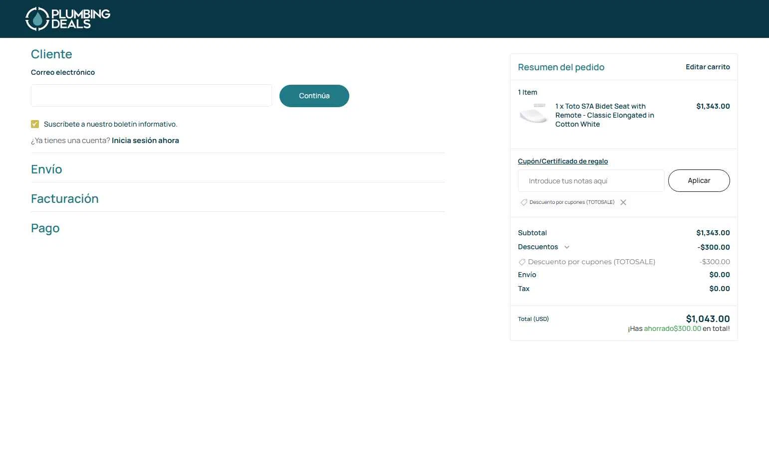 Plumbings-Deals checkout page showing Plumbings-Deals promo code box | Screenshot taken by SimplyCodes community member on Jan 4, 2026
