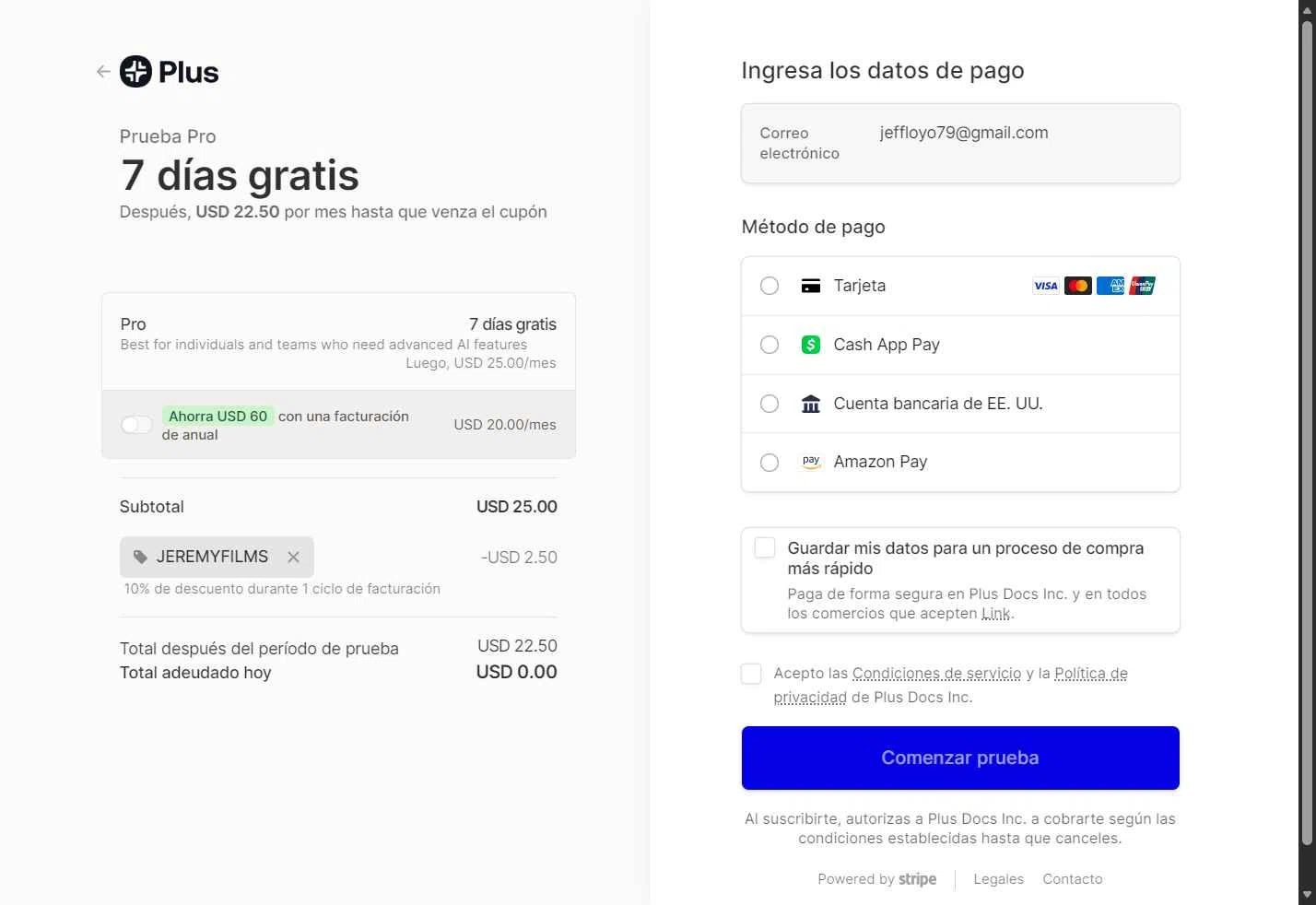 Plus AI US checkout page showing Plus AI US promo code box | Screenshot taken by SimplyCodes community member on Nov 12, 2025